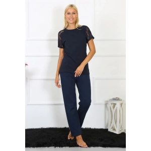 Moda Çizgi Kadın Kolu Dantelli Penye Pijama Takım 4150