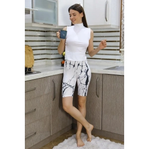 Moda Çizgi Kadın Micro Desenli Dizüstü Tayt Beyaz 5922