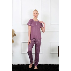 Moda Çizgi Kadın Mürdüm Kısa Kol Pijama Takım 20388
