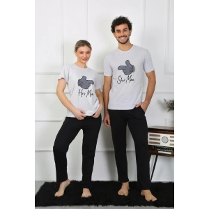 Moda Çizgi Kadın Pamuk Penye Sevgili Kombini Pijama Takımı Gri 50126 Tek Takım Fiyatıdır