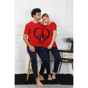 Moda Çizgi Kadın Pamuk Penye Sevgili Kombini Pijama Takımı Kırmızı 50128 Tek Takım Fiyatıdır