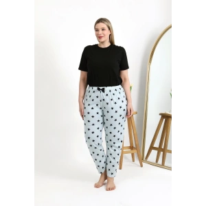 Moda Çizgi Kadın Pamuklu Büyük Beden Alt Pijama 27557 Buz Mavisi