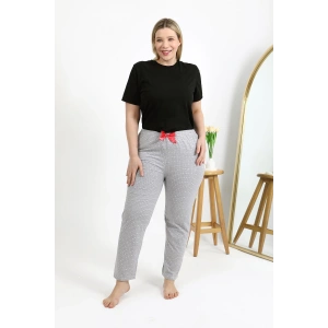 Moda Çizgi Kadın Pamuklu Büyük Beden Alt Pijama 27557 Gri