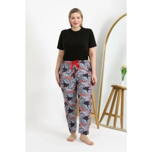 Moda Çizgi Kadın Pamuklu Büyük Beden Alt Pijama 27557 Somon