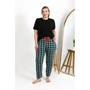 Moda Çizgi Kadın Pamuklu Büyük Beden Alt Pijama 27557 Turkuaz
