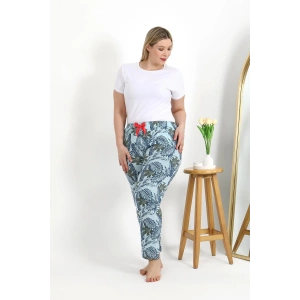 Moda Çizgi Kadın Pamuklu Büyük Beden Alt Pijama 27558 Mavi