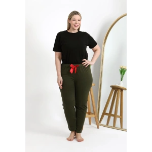 Moda Çizgi Kadın Pamuklu Büyük Beden Alt Pijama 27559 Haki