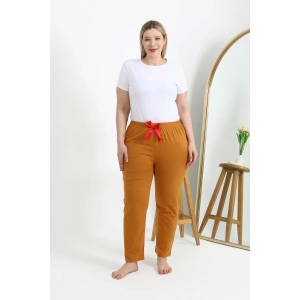 Moda Çizgi Kadın Pamuklu Büyük Beden Alt Pijama 27559 Hardal