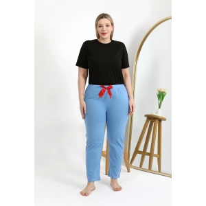 Moda Çizgi Kadın Pamuklu Büyük Beden Alt Pijama 27559 Mavi