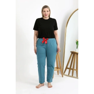 Moda Çizgi Kadın Pamuklu Büyük Beden Alt Pijama 27559 Petrol