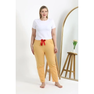 Moda Çizgi Kadın Pamuklu Büyük Beden Alt Pijama 27559 Sarı