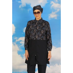 Moda Çizgi Kadın Pantolonlu Desenli Tam Tesettür Mayo Lacivert 31075