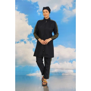 Moda Çizgi Kadın Pantolonlu Kolu Şeritli Tam Tesettür Mayo Lacivert 31065