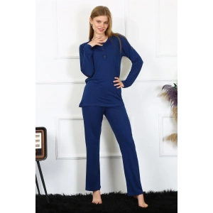 Moda Çizgi Kadın Penye Uzun Kol Patlı Pijama Takım 4169