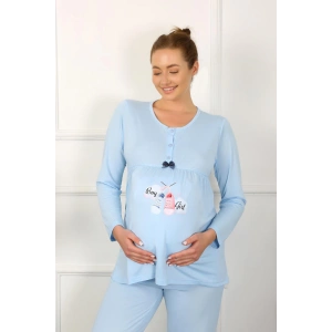 Moda Çizgi Kadın Uzun Kol Hamile Lohusa Pijama Takımı Mavi 45501