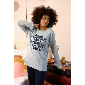Moda Çizgi Kadın Uzun Kol Penye Pijama Takım 4182