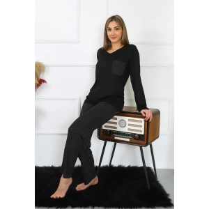 moda çizgi Kadın Uzun Kol Penye Pijama Takım 4193