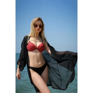 Moda Çizgi Kadın Yarım Destekli Alt Üst Bikini Takım Kırmızı 35013