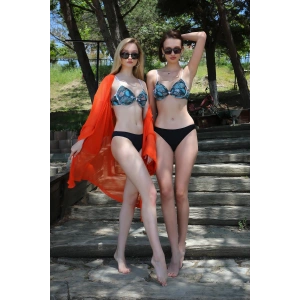 Moda Çizgi Kadın Yarım Destekli Alt Üst Bikini Takım Petrol 35012