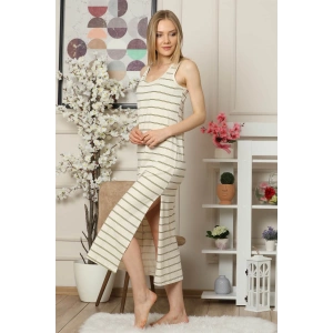 Moda Çizgi Kalın Askılı Penye Uzun Gecelik 951