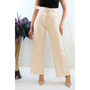 Moda Çizgi Kemerli Pantolon Beyaz