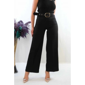 Moda Çizgi Kemerli Pantolon Siyah