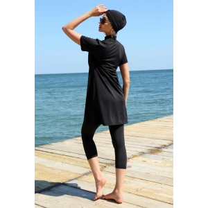 Moda Çizgi Kısa Kol Siyah Yarım Tesettür Mayo 33015