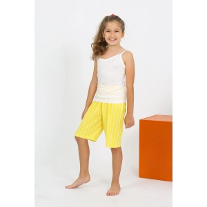 Moda Çizgi Kız Çocuk İp Askılı Şortlu Penye Beyaz Pijama Takım 20430