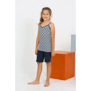 Moda Çizgi Kız Çocuk İp Askılı Şortlu Penye Lacivert Pijama Takım 20430