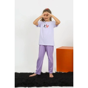 Moda Çizgi Kız Çocuk Kısa Kol Lila Penye Pijama Takım 20432