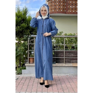 Moda Çizgi Kot Ferace Açık Mavi