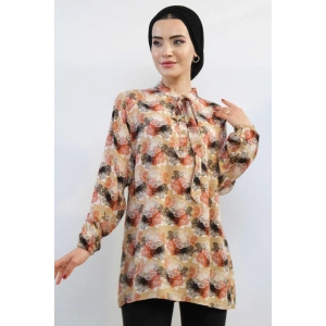 Moda Çizgi Kravatlı Bluz MC5172 Bej