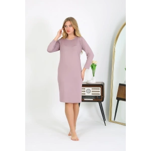 Moda Çizgi Pamuk Ev Elbisesi Tunik Gecelik Pudra 13132
