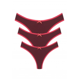Moda Çizgi Pamuklu 3lü Tanga Külot Bordo 40251