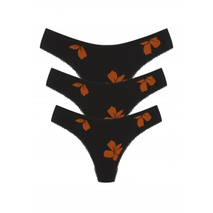 Moda Çizgi Pamuklu 3lü Tanga Külot Siyah 40253