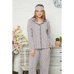 Moda Çizgi Polar Önden Düğmeli Kadın Pijama Takımı 8082