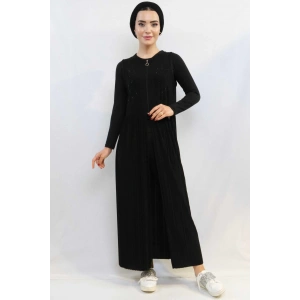 Moda Çizgi Taş işlemeli Piliseli Yelek Siyah MC727