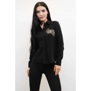Moda Çizgi Taşlı  Keten Gömlek MC2301 Siyah