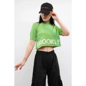 Moda Çizgi Triko Crop Yeşil