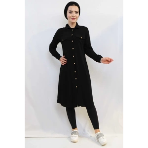 Moda Çizgi Tunik Gömlek Siyah