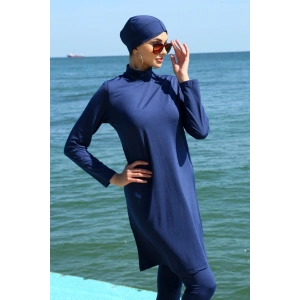 Moda Çizgi Uzun Kol Likralı Lacivert Tesettür Mayo 31055