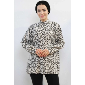 Moda Çizgi Zikzak Desenli Keten Gömlek MC4108