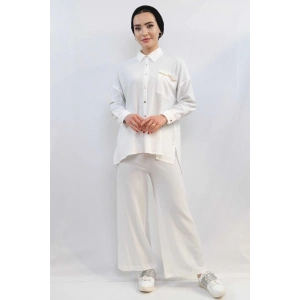 Moda Çizgi Zincir Aksesuarlı İkili Takım  Beyaz