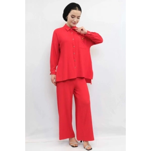 Moda Çizgi Zincir Aksesuarlı İkili Takım  Kırmızı