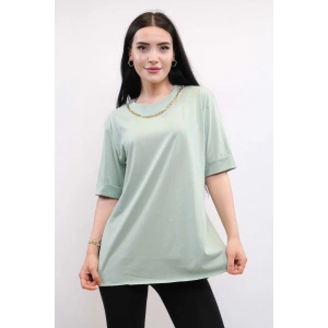 Moda Çizgi Zincir Aksesuarlı Tshirt Mint