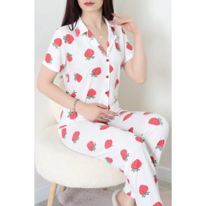 Modal Düğmeli Pijama Takımı Beyazçilek - 789.1287.