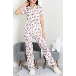 Modal Düğmeli Pijama Takımı Beyazpanda - 789.1287.