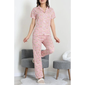 Modal Düğmeli Pijama Takımı Kırmızıkare - 789.1287.