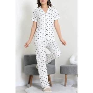 Modal Düğmeli Pijama Takımı Siyahkurdele - 789.1287.