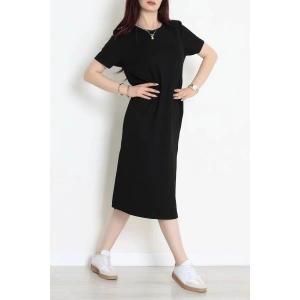 Modal Kumaş Bisiklet Yaka Midi Boy Elbise Siyah - 71134.275.